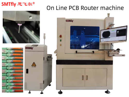 Máquina de enrutador de PCB en línea para placas de circuito de espesor de 0,5 mm con cambio automático de herramientas