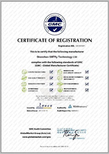 Porcelana Shenzhen SMTfly Electronic Equipment Manufactory Limited certificaciones